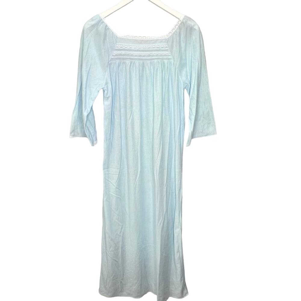 Vintage Glencraft Lightweight Fleece Nightgown Size S Blue Lace Long Union Made